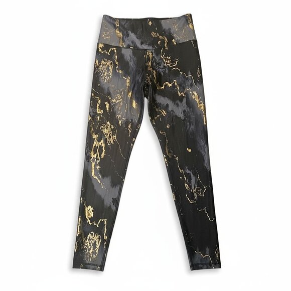 Black & Metallic Gold High-Waisted Leggings - Picture 1 of 6